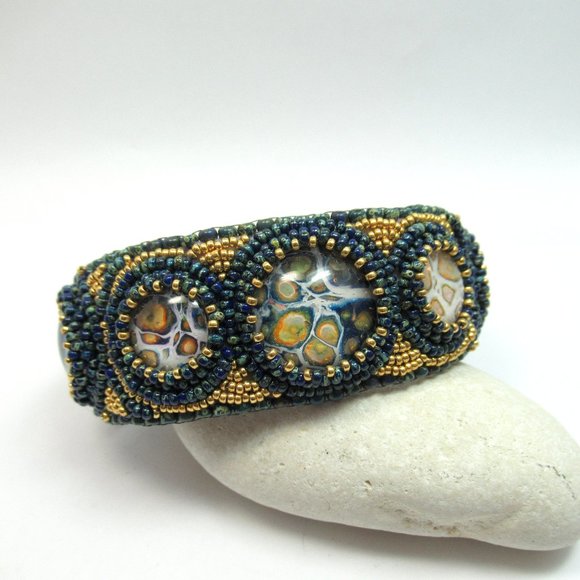Artisan Bead embroidered cuff bracelet - Picture 1 of 16